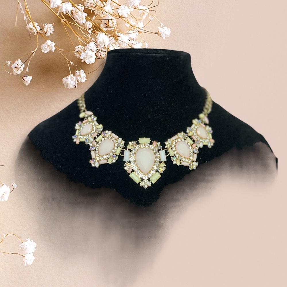 Signed Natasha Couture Pastel & AB Crystal Statement Necklace